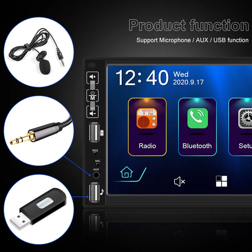 2Din Car Radio 7-inch HD MP5 Carplay Bluetooth FM Music Player