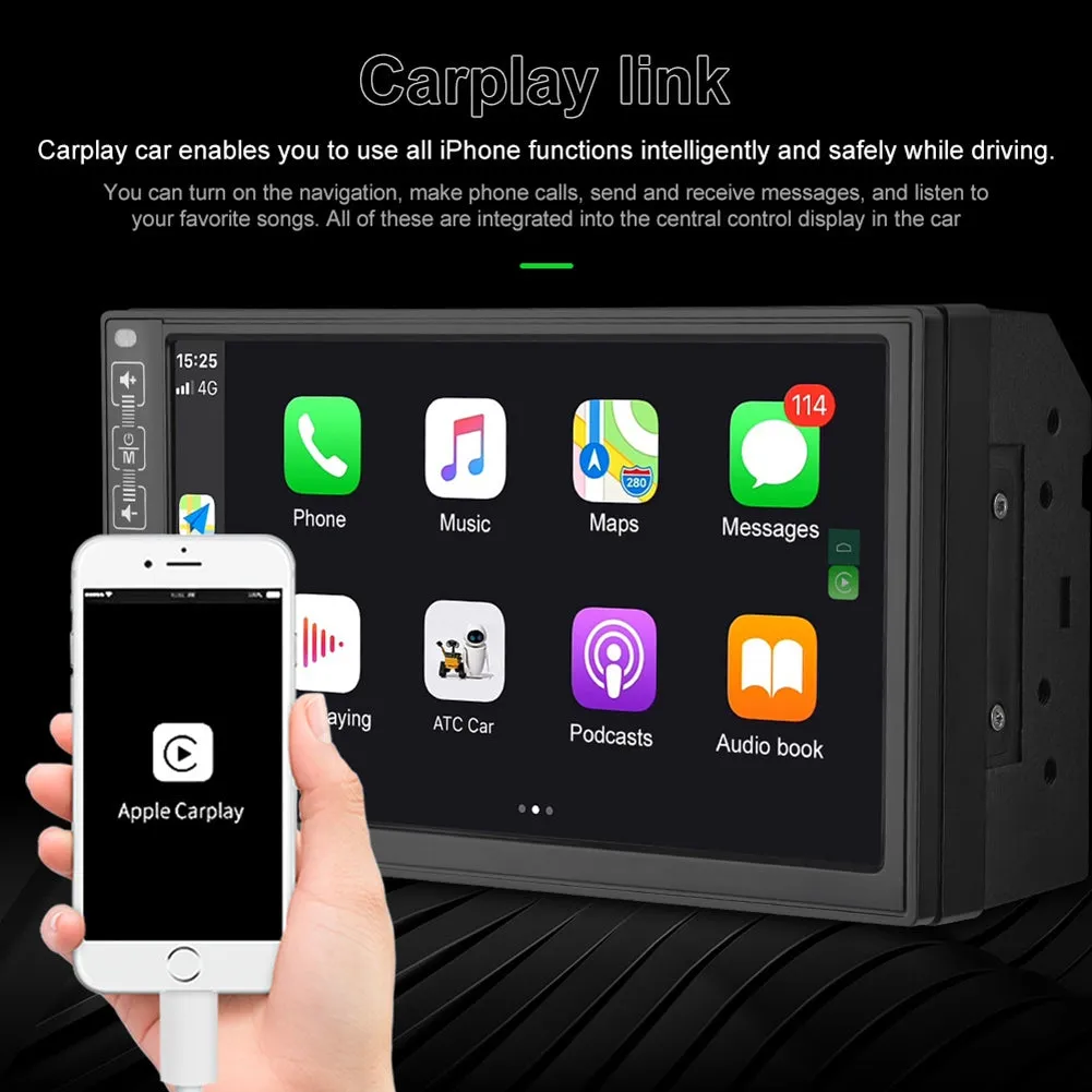 2Din Car Radio 7-inch HD MP5 Carplay Bluetooth FM Music Player
