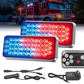 42LED Red Blue Wireless Magnetic Strobe Lights Surface Mount Waterproof 5 Patterns (Pair)