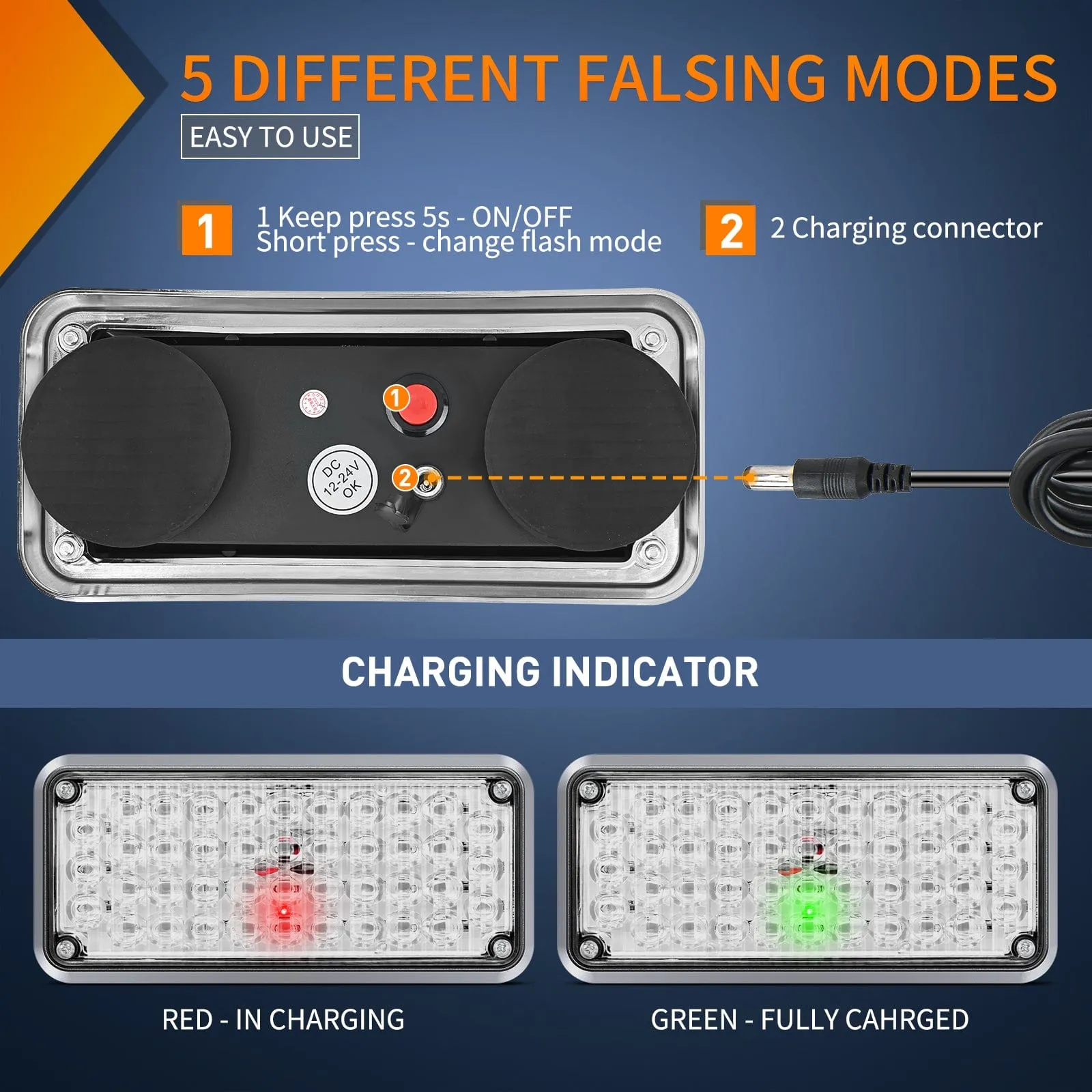 42LED Red Blue Wireless Magnetic Strobe Lights Surface Mount Waterproof 5 Patterns (Pair)