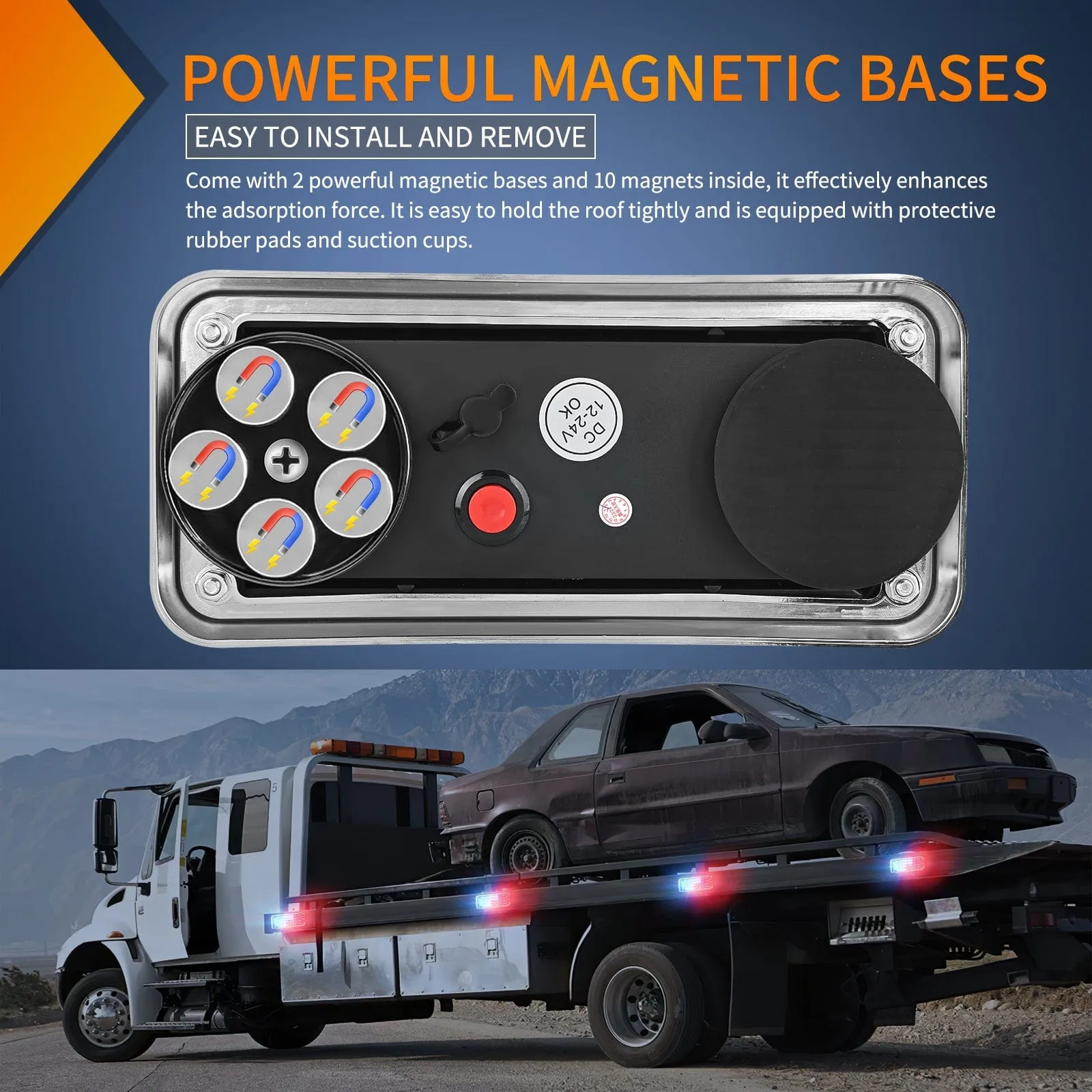 42LED Red Blue Wireless Magnetic Strobe Lights Surface Mount Waterproof 5 Patterns (Pair)