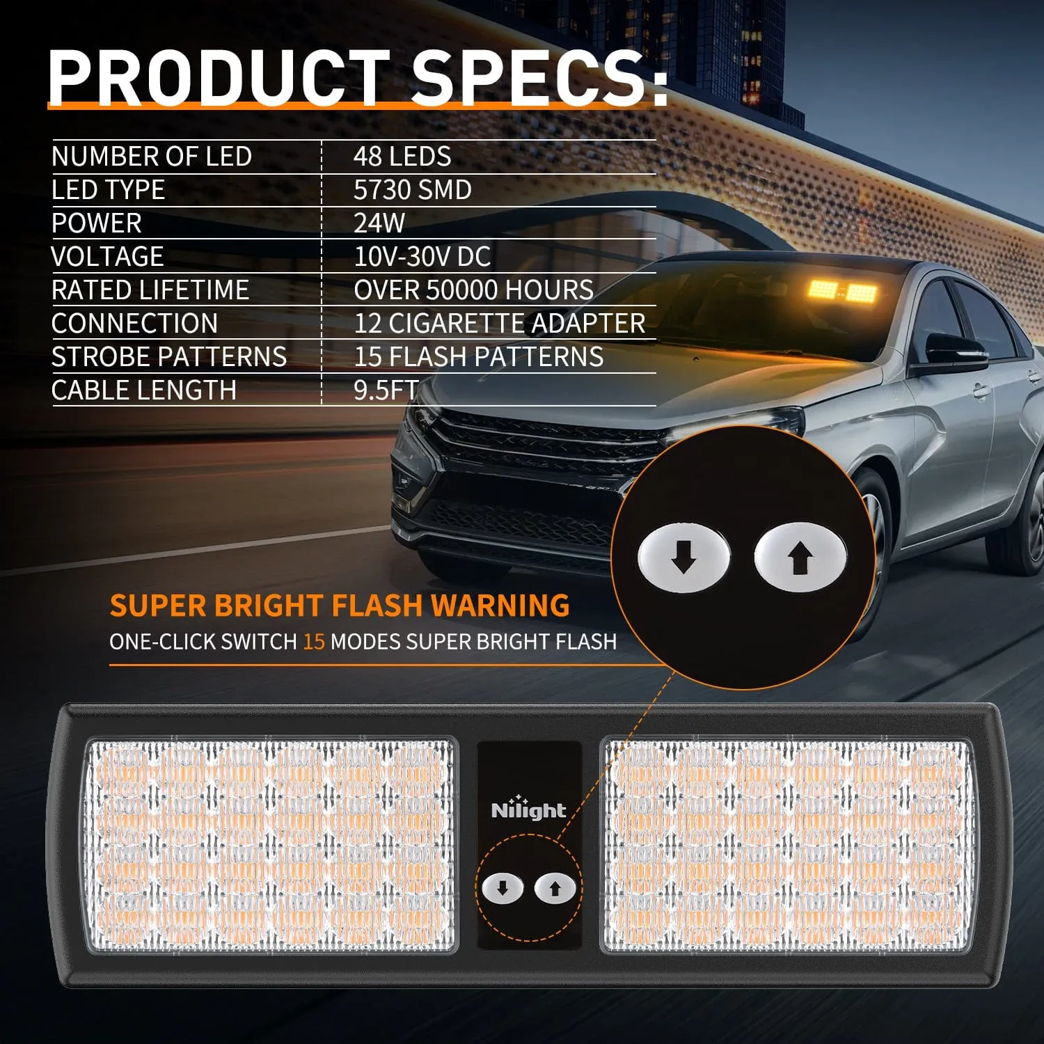 48 LED Amber Emergency Warning Strobe Lights