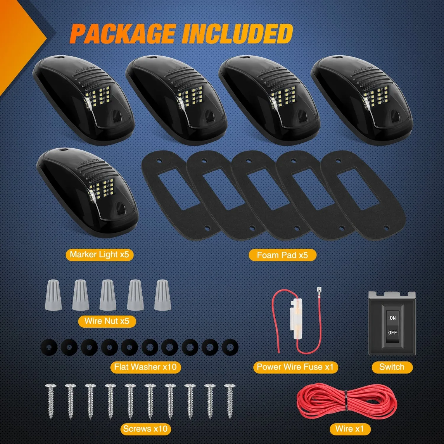 5PCS 16LED White Cab Roof Marker Light