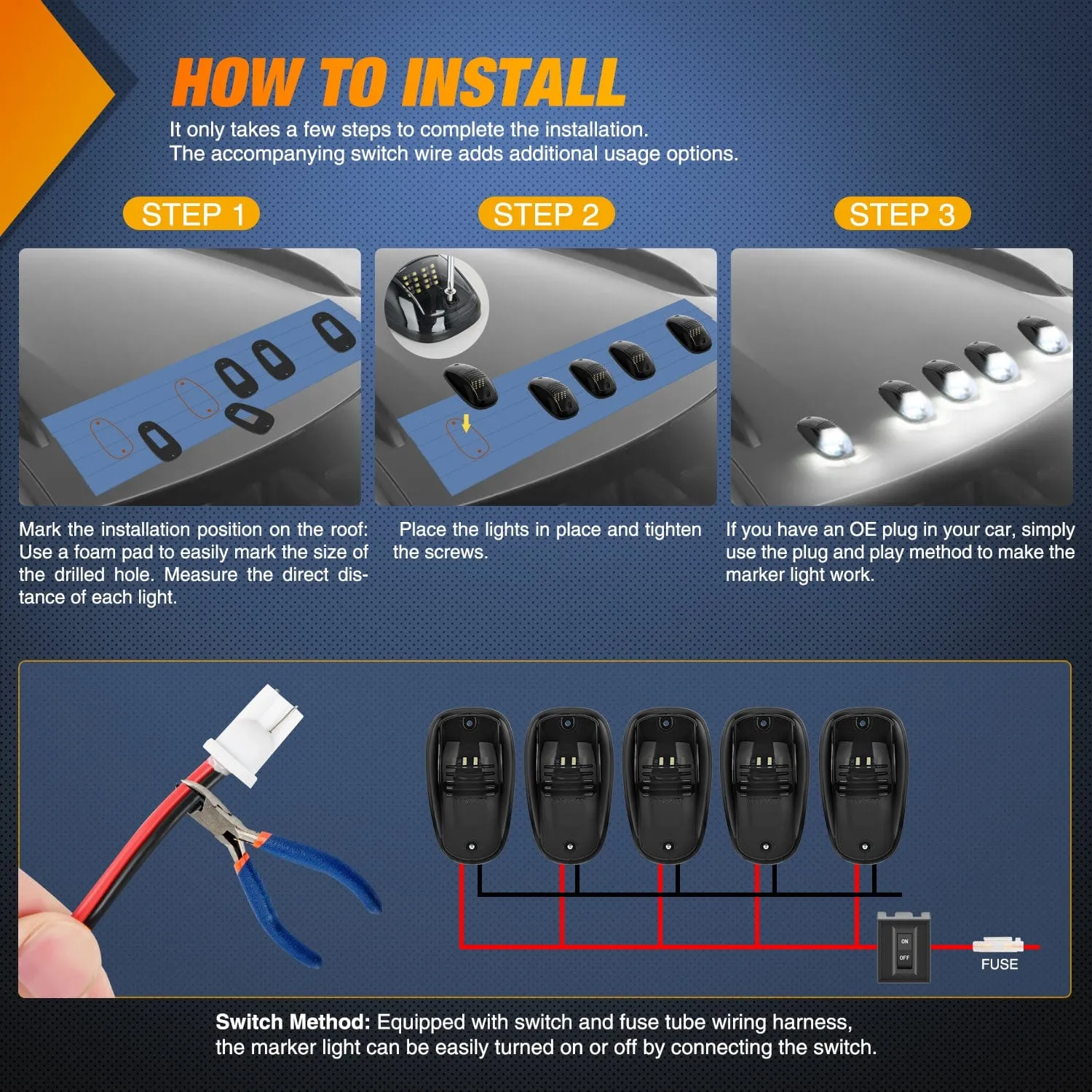 5PCS 16LED White Cab Roof Marker Light