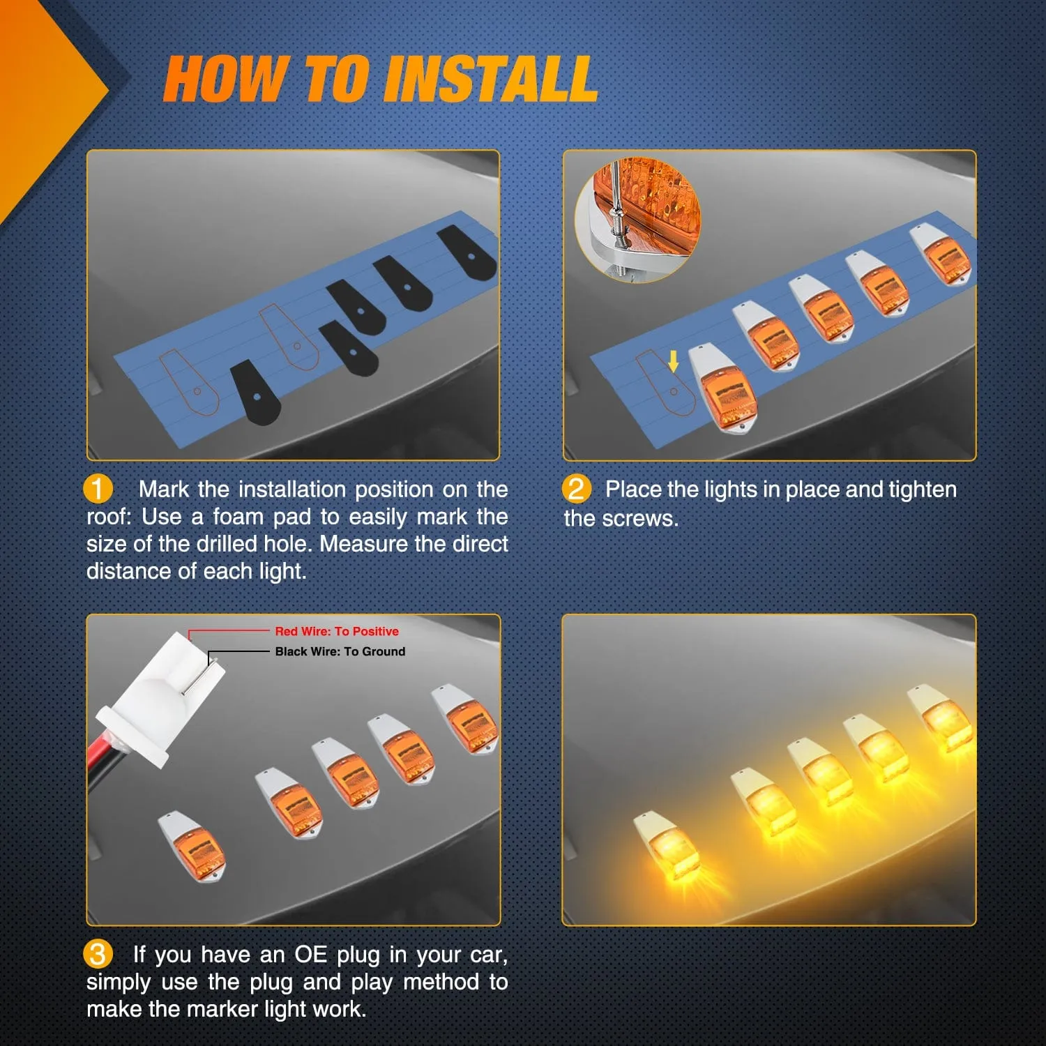 5PCS 17LED Amber Cab Roof Marker Light