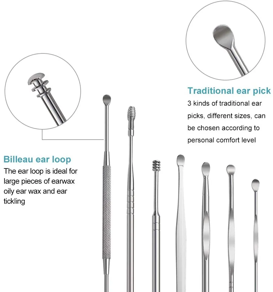 8 Pcs Ear Pick Earwax Removal Kit, Ear Cleansing Tool Set, Ear Curette Ear Wax Remover Tool with Cleaning Brush and Storage Box