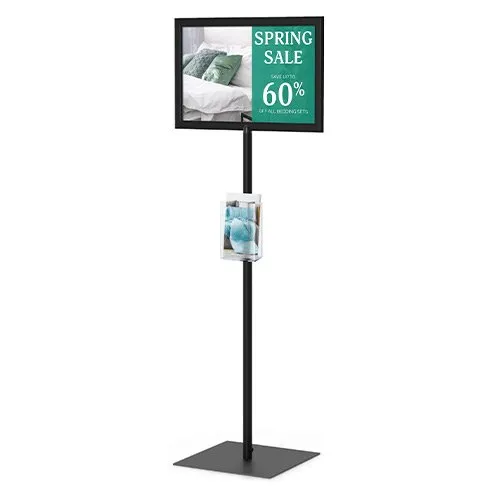 Adjustable 11x17 Pedestal Sign Holder with Square Base | Slide-In Frame Design
