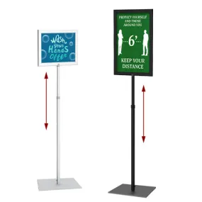 Adjustable 11x17 Pedestal Sign Holder with Square Base | Slide-In Frame Design