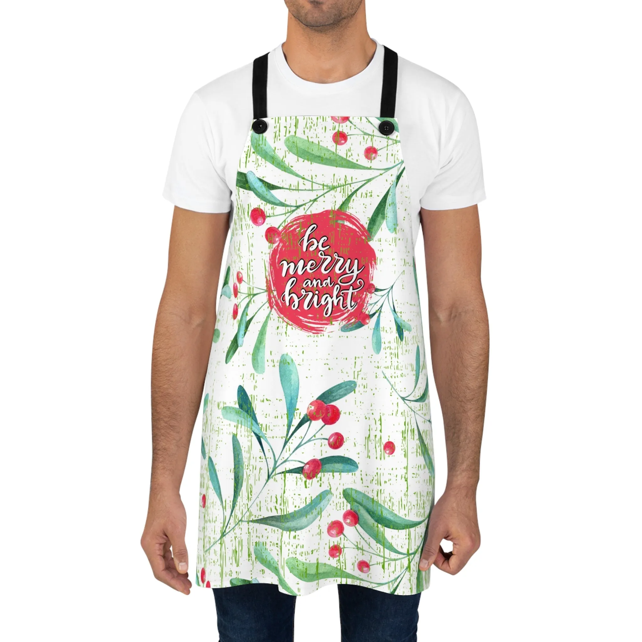Be Merry and Bright Christmas Floral Apron
