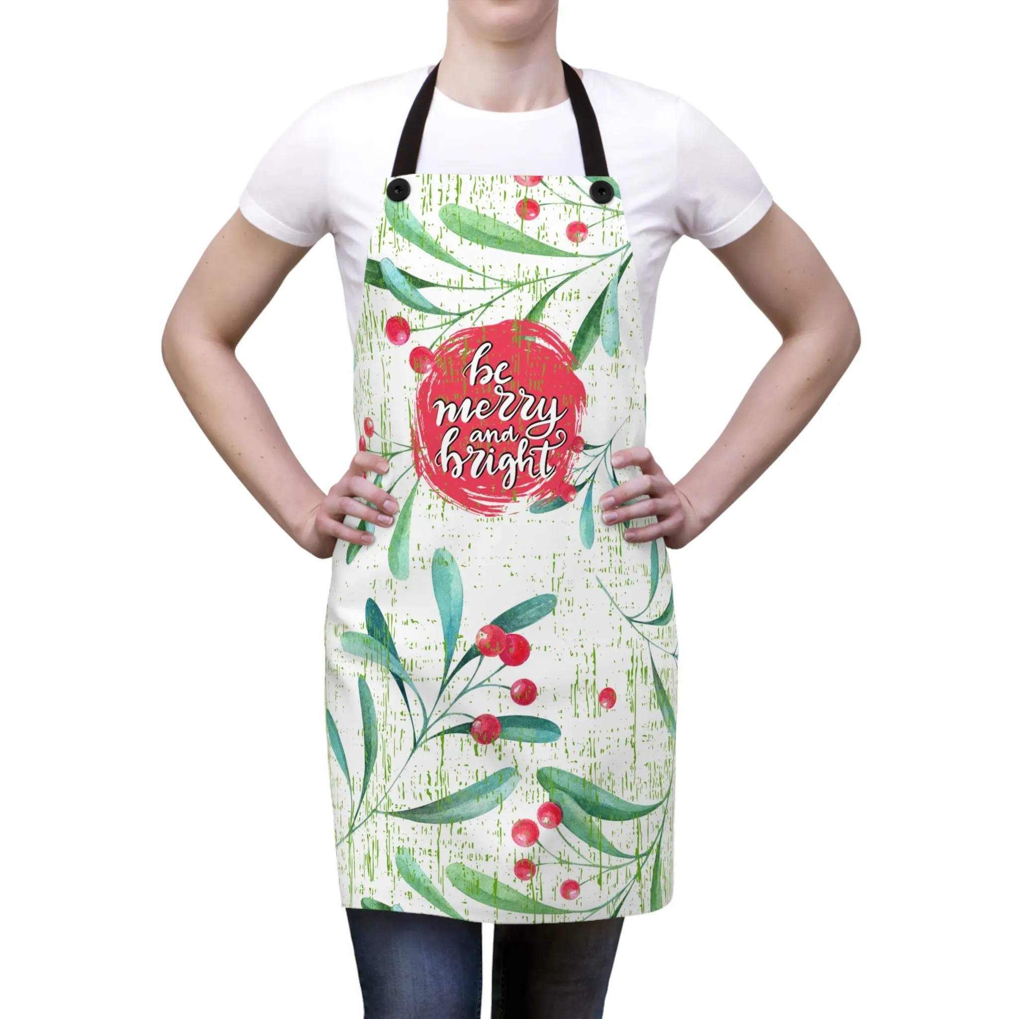 Be Merry and Bright Christmas Floral Apron
