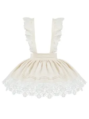 Beige Flower Lace Hemline Apron with Detachable Shoulder Straps