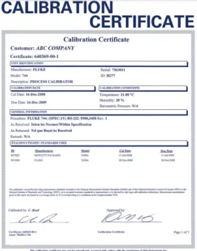 Calibration Certificates for RKI Single Gas Personal Monitors