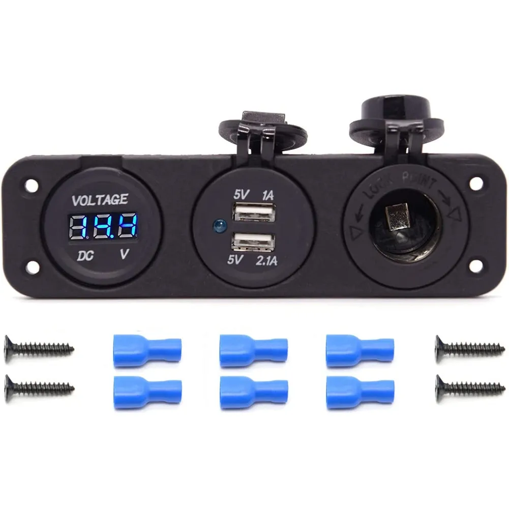 Car Dual USB Charger Mobile Phone Charging Stand Led Voltmeter