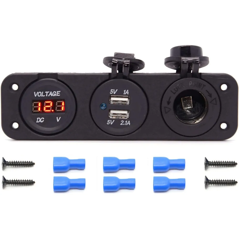 Car Dual USB Charger Mobile Phone Charging Stand Led Voltmeter