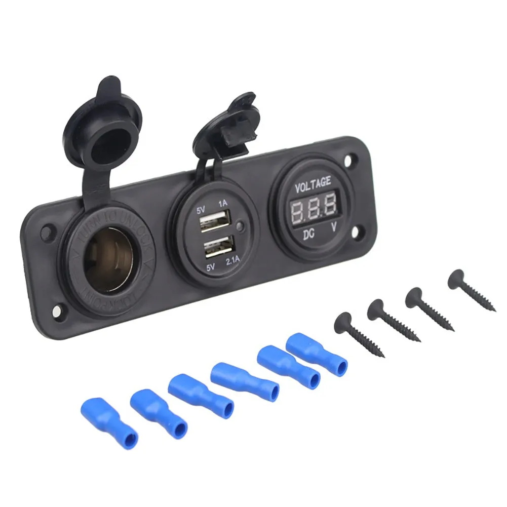 Car Dual USB Charger Mobile Phone Charging Stand Led Voltmeter
