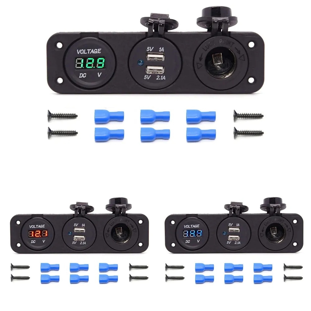Car Dual USB Charger Mobile Phone Charging Stand Led Voltmeter