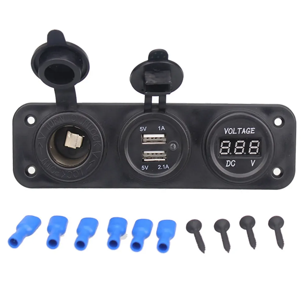Car Dual USB Charger Mobile Phone Charging Stand Led Voltmeter