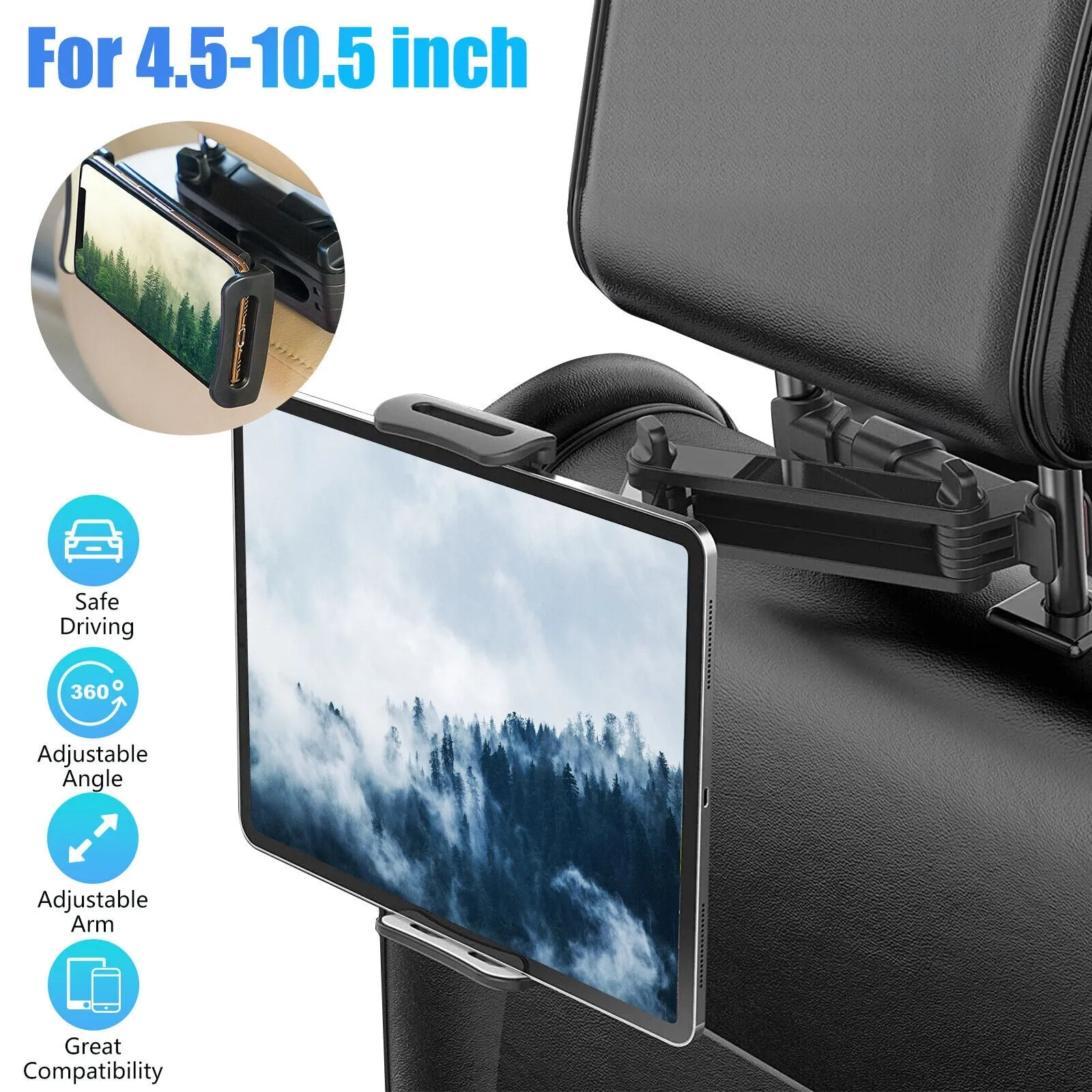 Car Headrest Tablet Mount Holder Compatible For Ipad Mobile Phone