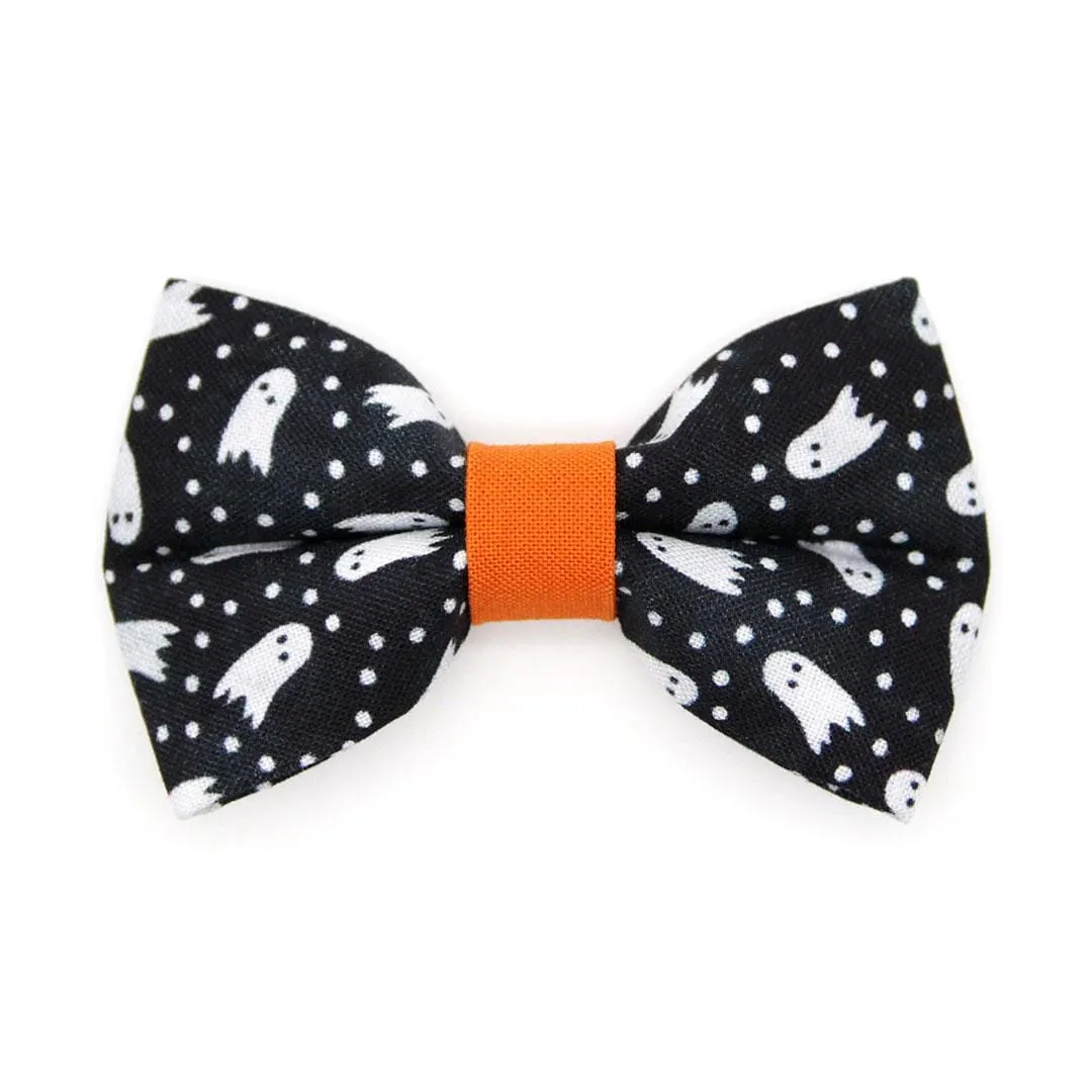 Cat Bow Tie - "Chasing Ghosts" - Black Halloween Ghost Bow Tie for Cat / Cat   Small Dog Bowtie