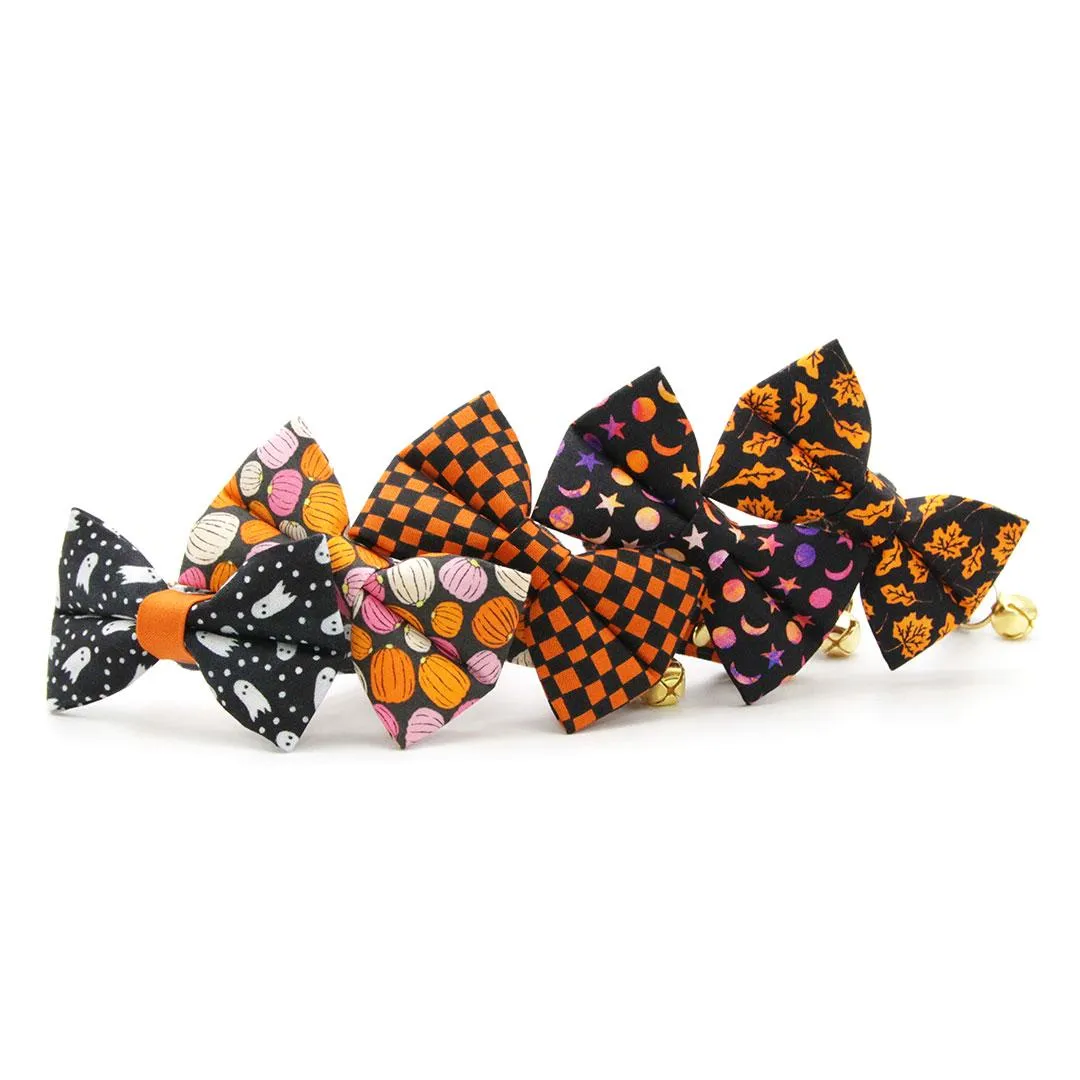 Cat Bow Tie - "Chasing Ghosts" - Black Halloween Ghost Bow Tie for Cat / Cat   Small Dog Bowtie