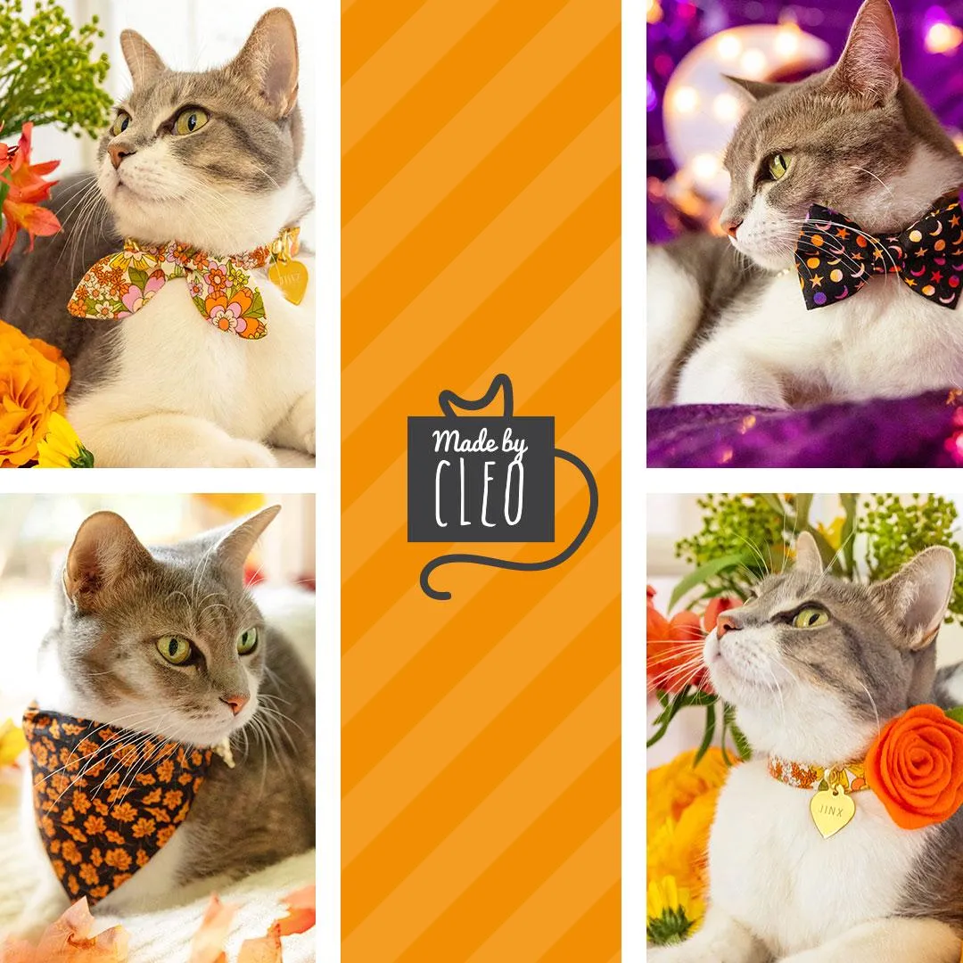 Cat Bow Tie - "Chasing Ghosts" - Black Halloween Ghost Bow Tie for Cat / Cat   Small Dog Bowtie