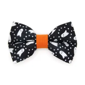 Cat Bow Tie - "Chasing Ghosts" - Black Halloween Ghost Bow Tie for Cat / Cat   Small Dog Bowtie