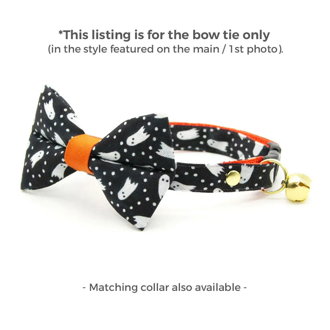 Cat Bow Tie - "Chasing Ghosts" - Black Halloween Ghost Bow Tie for Cat / Cat   Small Dog Bowtie