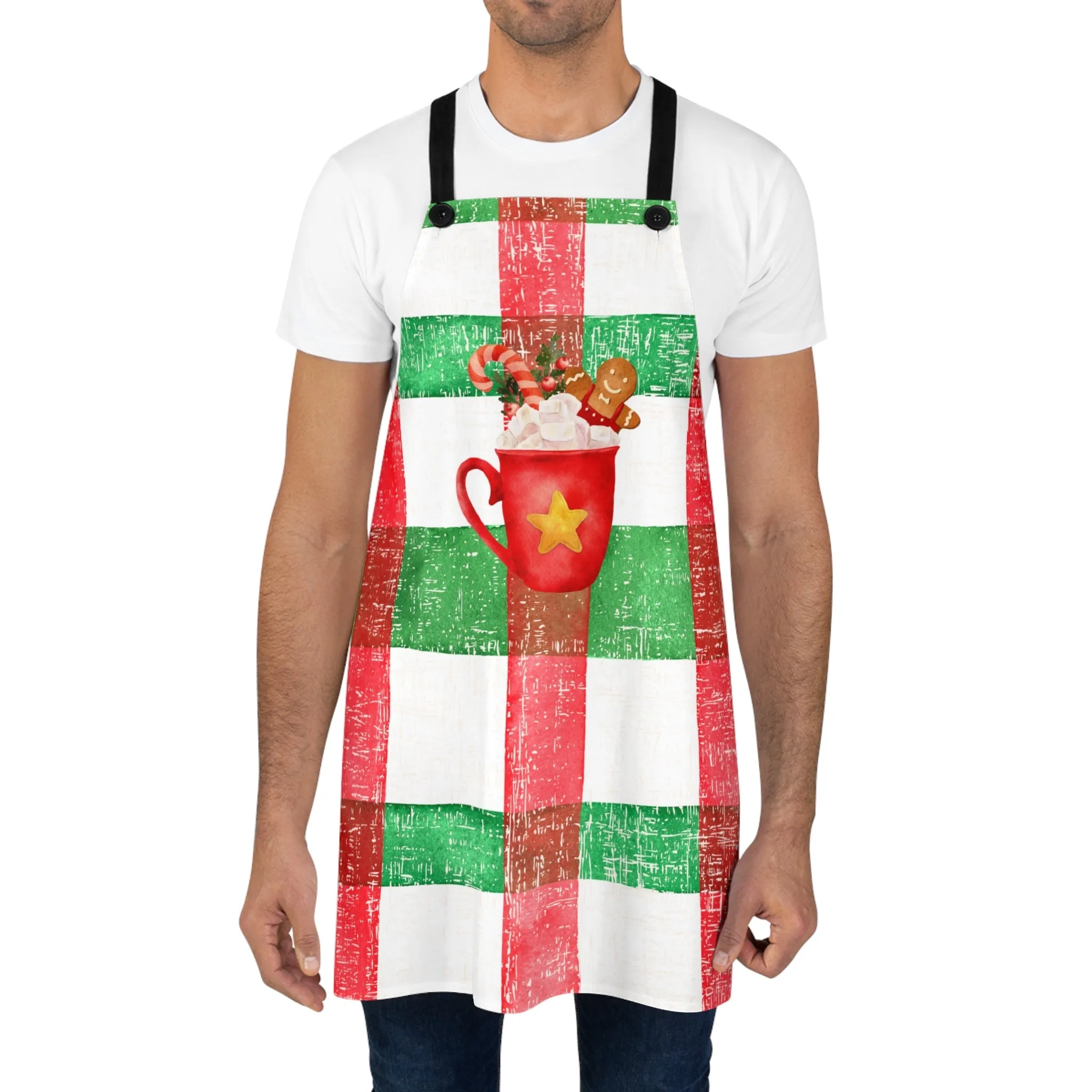 Christmas Plaid Apron with Cocoa Mug Design