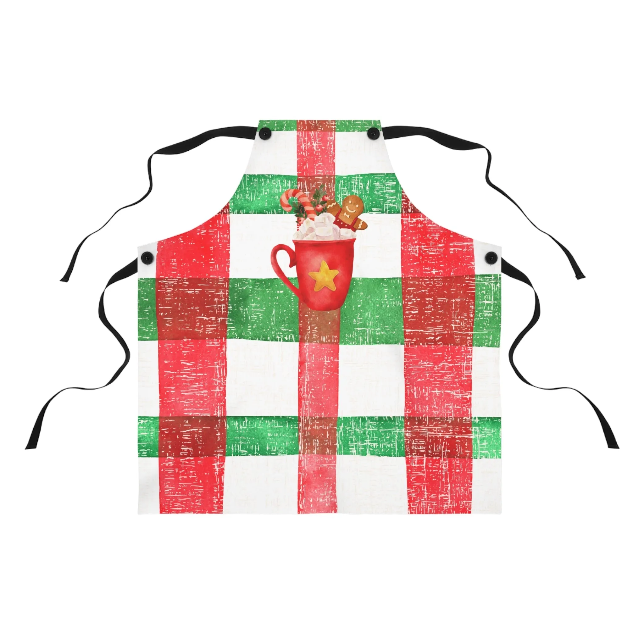 Christmas Plaid Apron with Cocoa Mug Design
