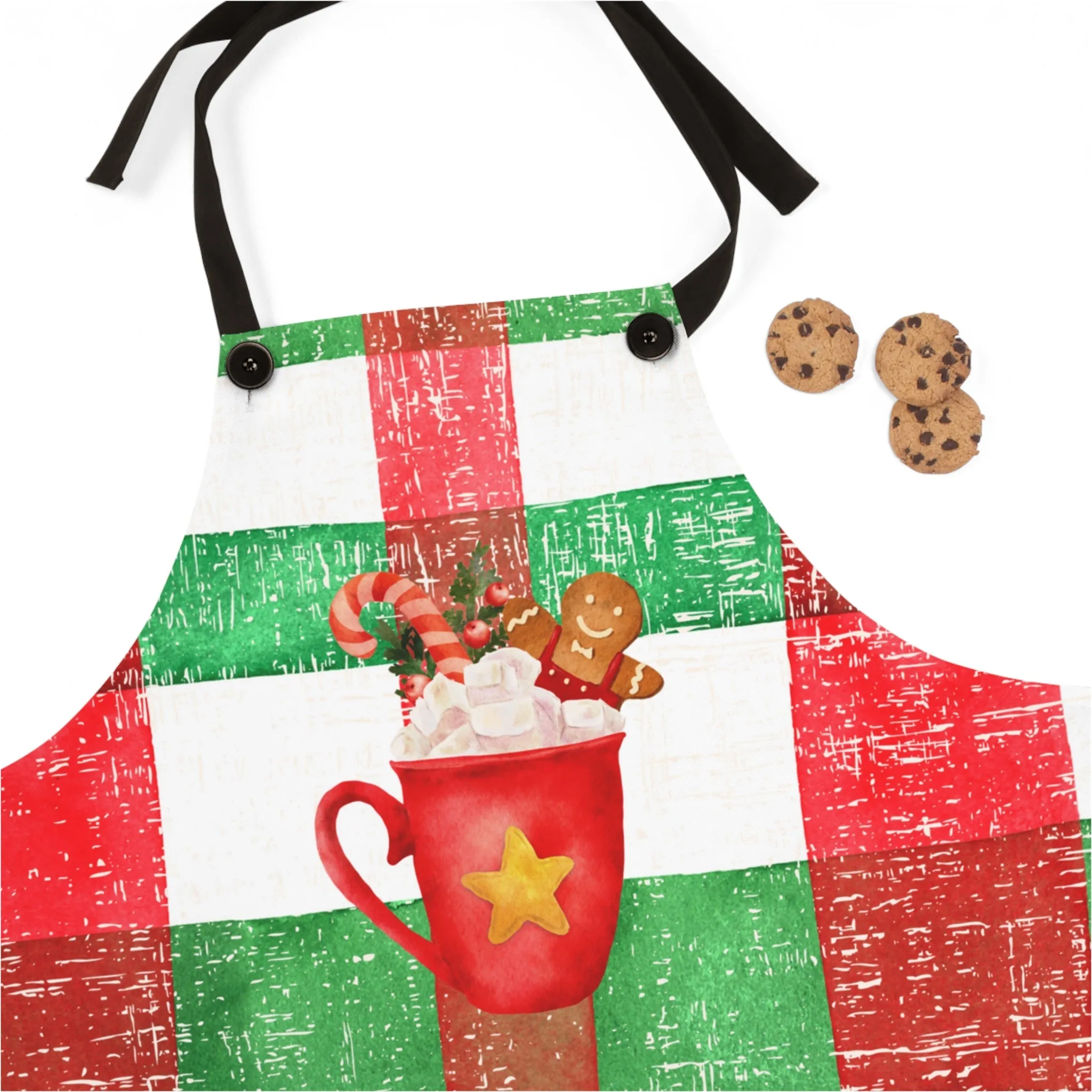 Christmas Plaid Apron with Cocoa Mug Design