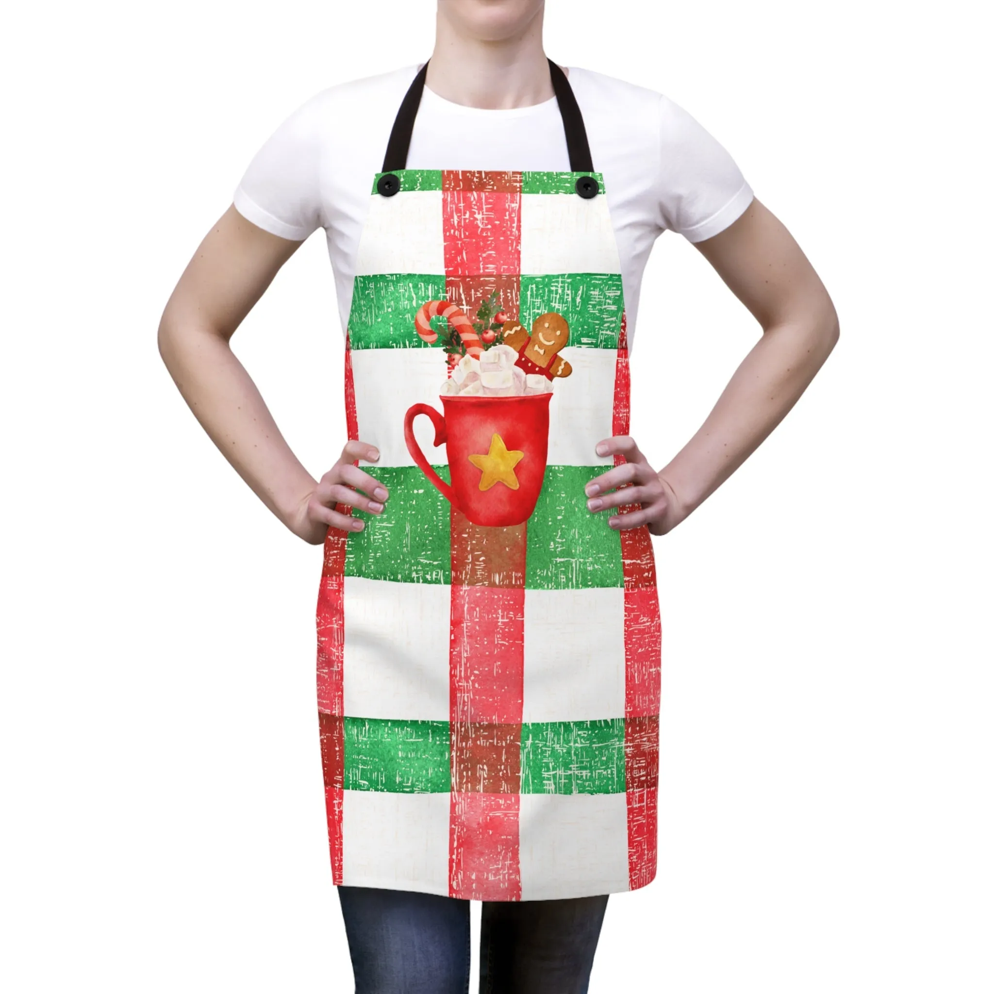 Christmas Plaid Apron with Cocoa Mug Design