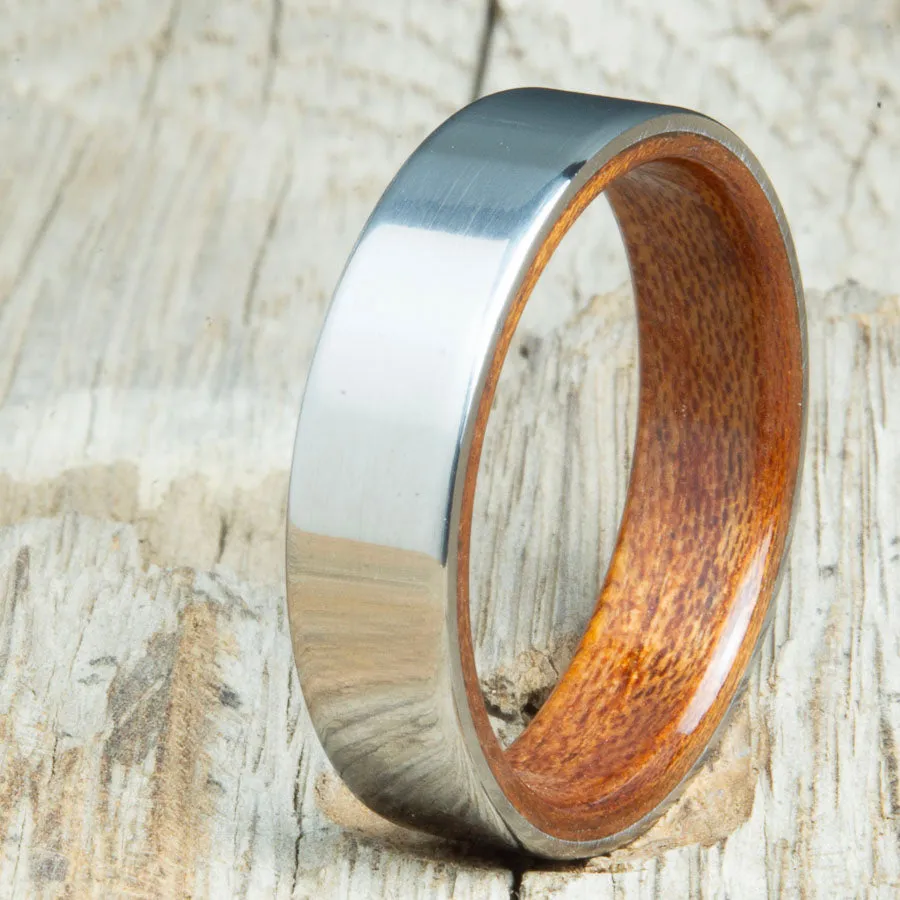 Classic mens titanium wedding band with Acacia wood