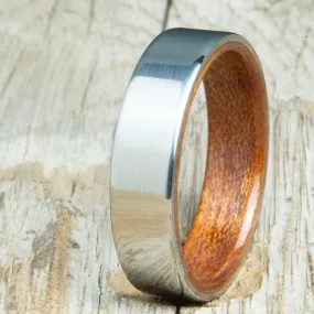 Classic mens titanium wedding band with Acacia wood