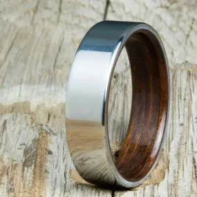 Classic mens titanium wedding band with Ebony wood