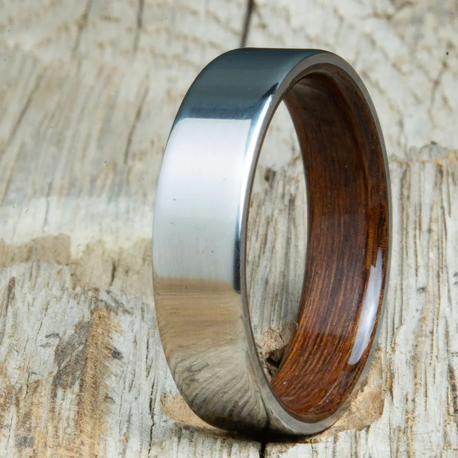 Classic mens titanium wedding band with Rosewood