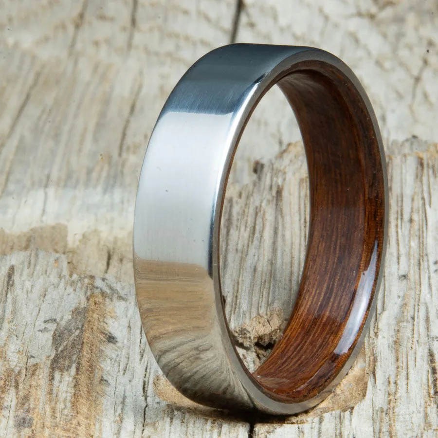 Classic mens titanium wedding band with Rosewood