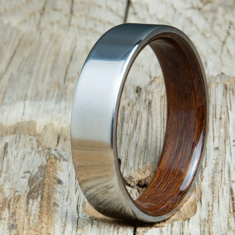 Classic mens titanium wedding band with Rosewood