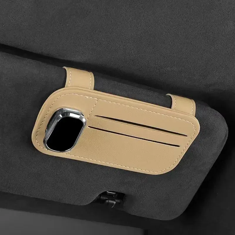 Color Name: Beige - Multi-function Sunglasses Holder, Leather