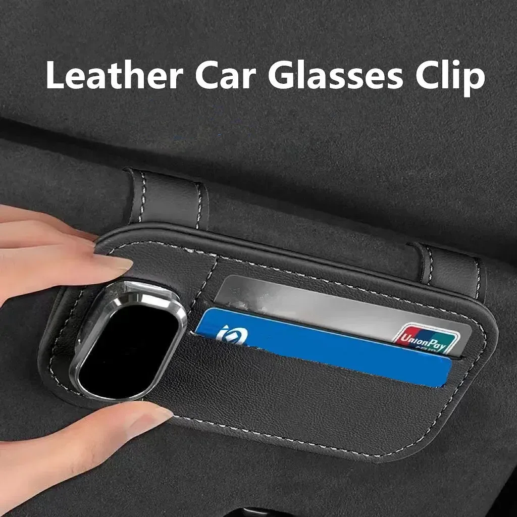 Color Name: Beige - Multi-function Sunglasses Holder, Leather