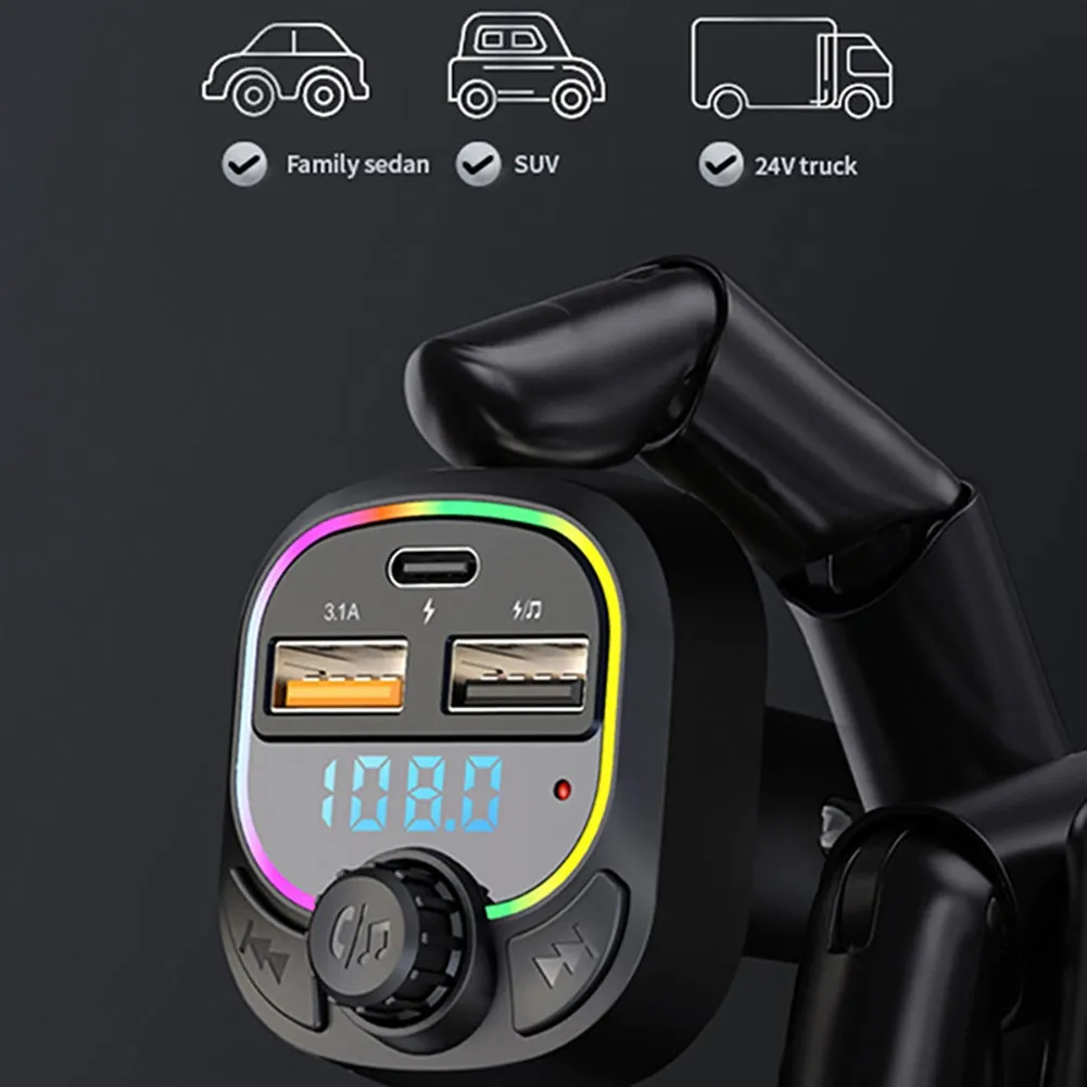 FM Transmitter Dual USB Car Charger Bluetooth Black