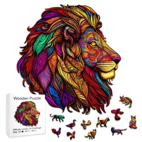 Gorgeous Wooden Puzzle of a Multicoloured Lion - Unusual Shape Jigsaw Puzzle for Adults and Children