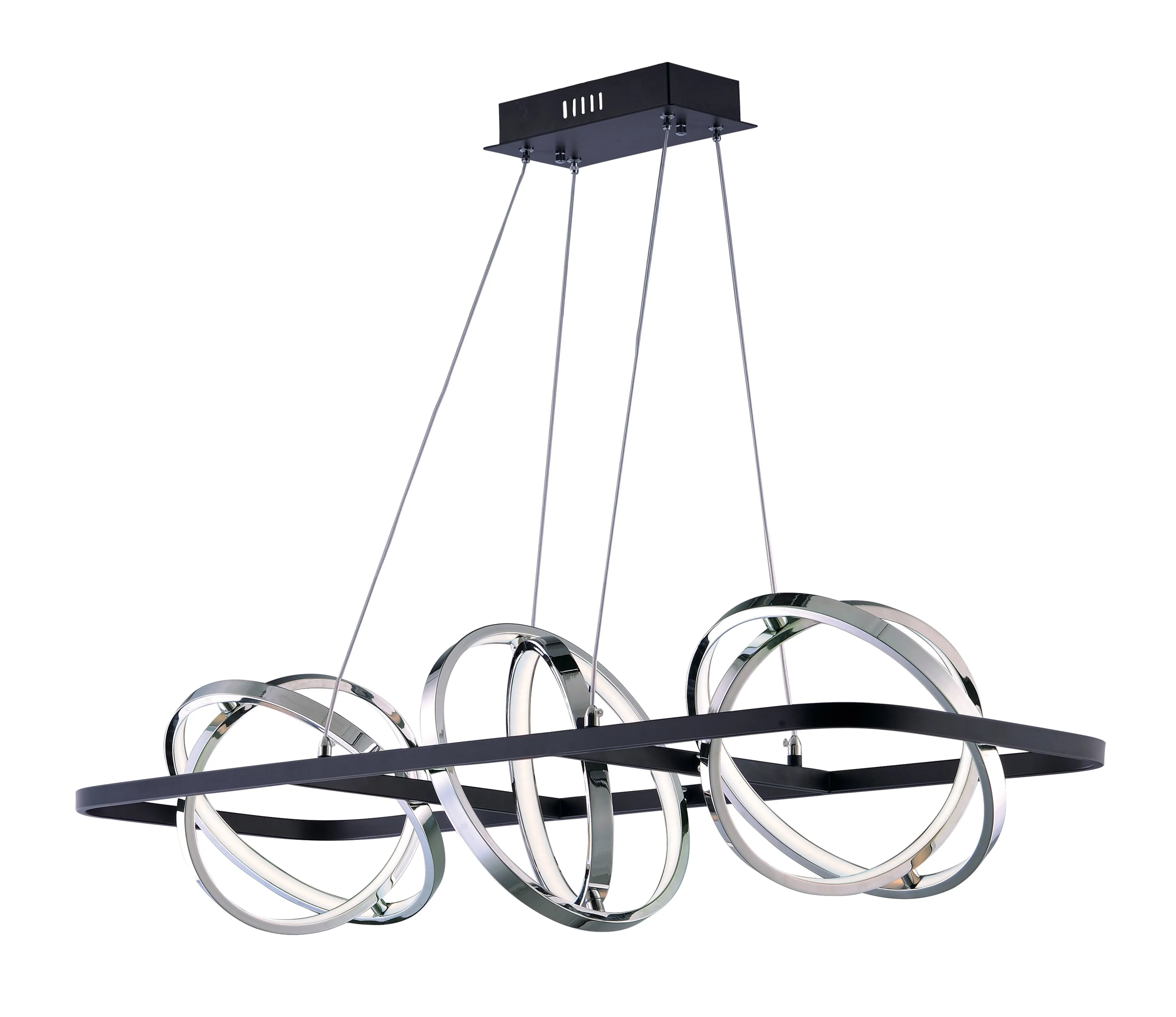 Gyro II 3-Light LED Linear Pendant in Black & Polished Chrome