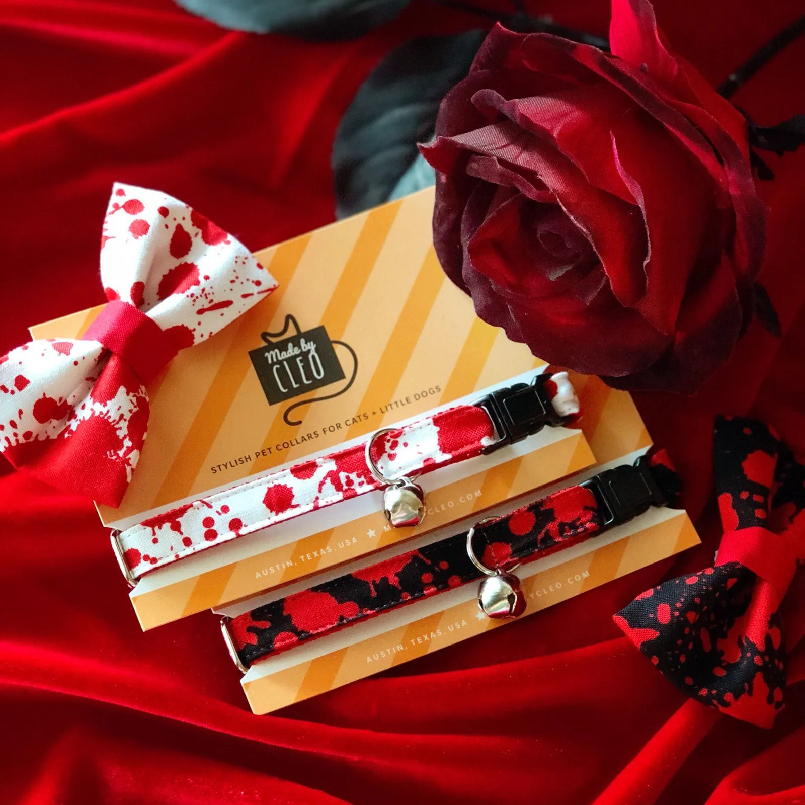Horror Fan Cat Bow Tie - "Dexter" - Halloween / Horror Movie / American Psycho Cat Collar Bow Tie / Kitten Bow Tie / Small Dog Bow Tie - Removable (One Size)