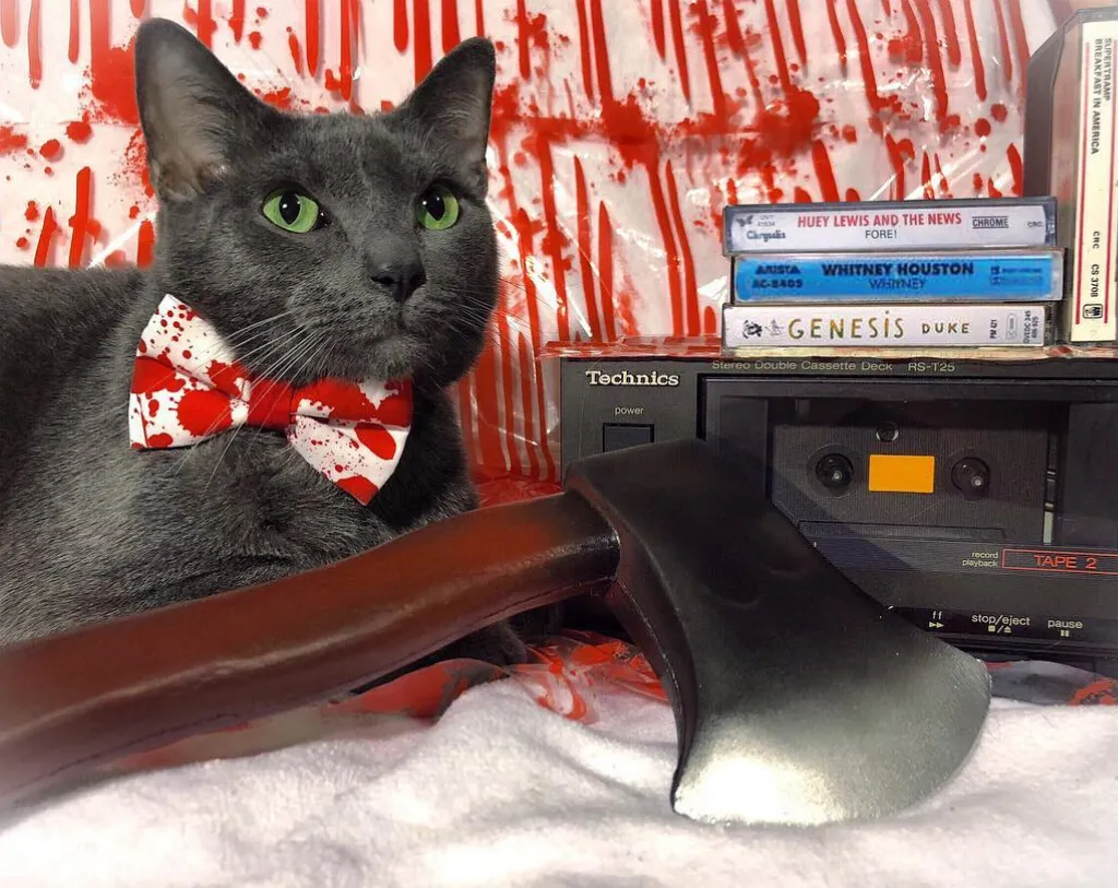 Horror Fan Cat Bow Tie - "Dexter" - Halloween / Horror Movie / American Psycho Cat Collar Bow Tie / Kitten Bow Tie / Small Dog Bow Tie - Removable (One Size)