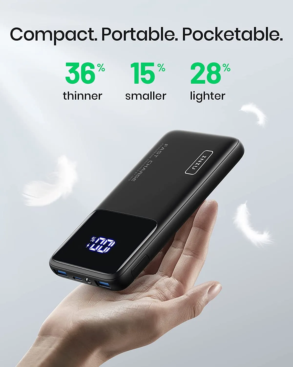 INIU Portable Power Bank, Slimmest 10000mAh Fast Charging Portable Charger Compatible with iPhone & Samsung, Black