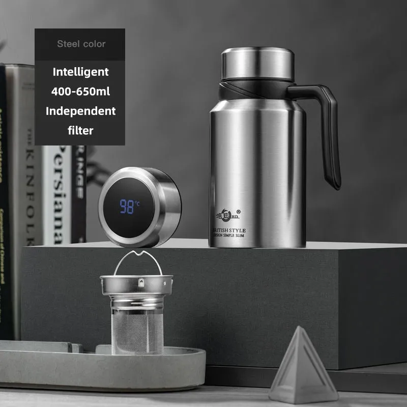 Insulated Stainless Steel Coffee Mug With Tea Infuser and Touch Temperature Display