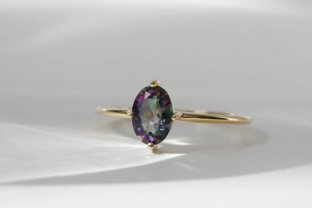Little Gold Ava Ring (Mystic Topaz)