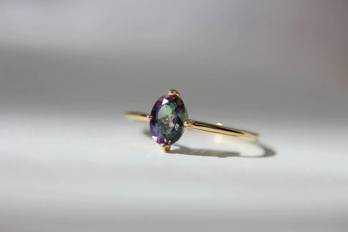 Little Gold Ava Ring (Mystic Topaz)