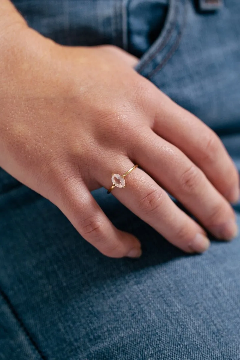 Little Gold Ava Ring (Rose Quartz)