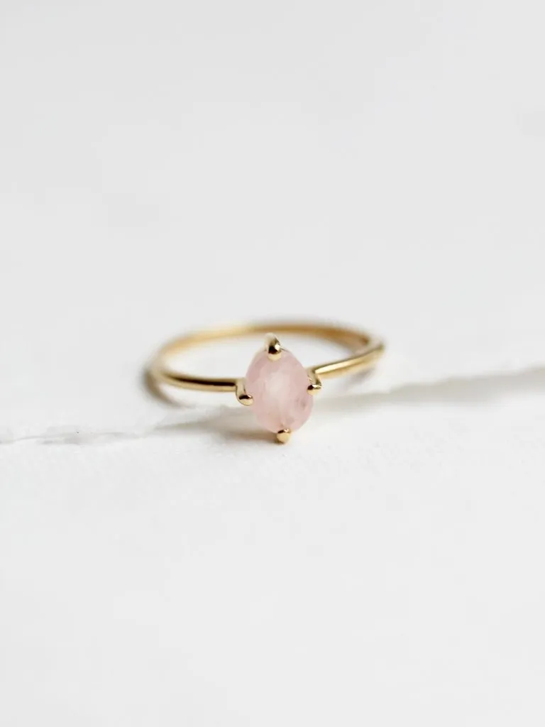 Little Gold Ava Ring (Rose Quartz)